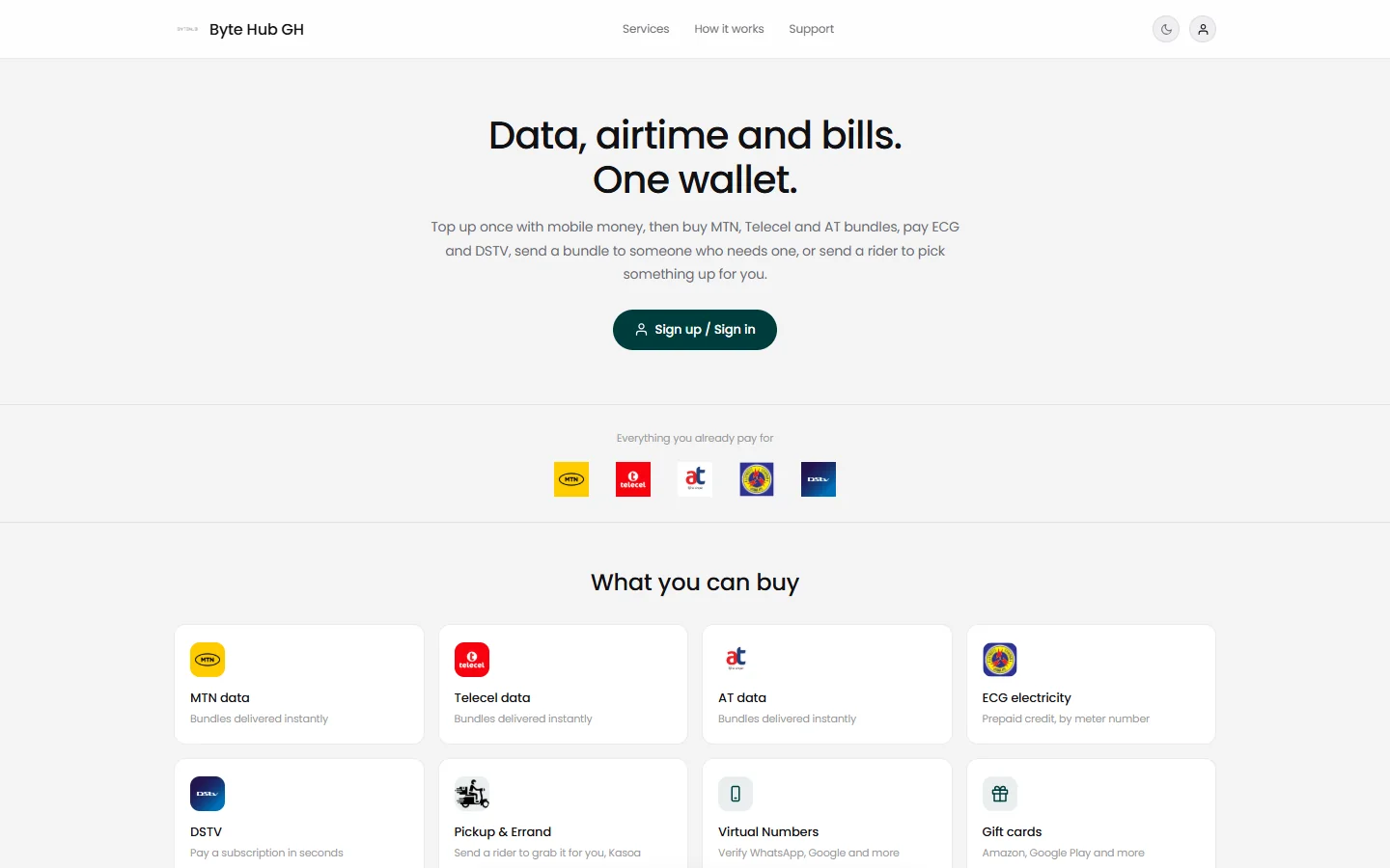 Byte Hub GH: Fintech web app and wallet, desktop
