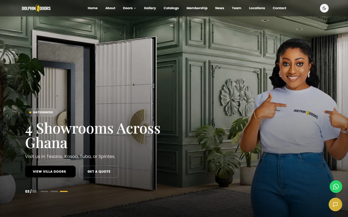 Dolphin Doors: Website design and development, desktop